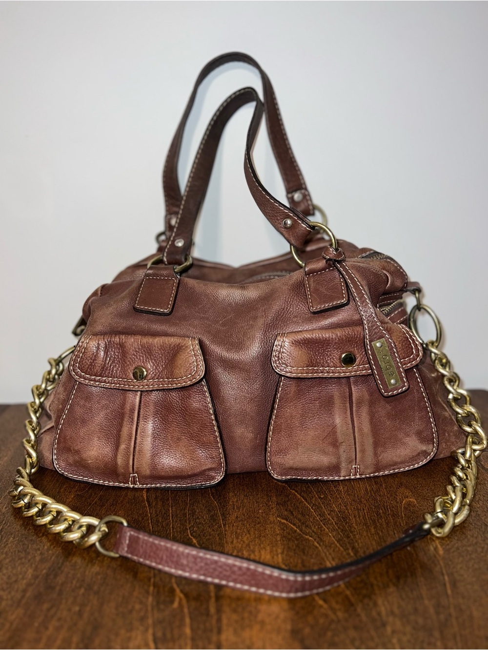 Y2K Brown Genuine Leather Women's Shoulder Bag by abro - made in Romania